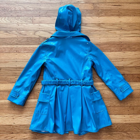 Catimini Girl's Belted Trenchcoat-Style Raincoat in Turquoise Size 6 - Picture 11 of 13